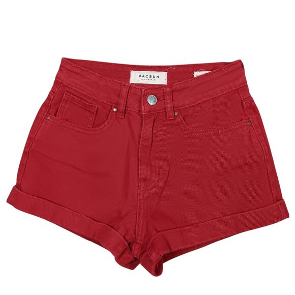 PacSun Los Angeles Mom Shorts Size 23 Red Denim 5 Working Pockets - Picture 1 of 6